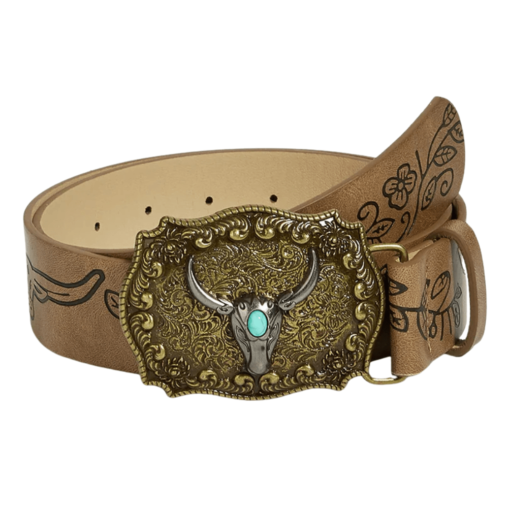 Westernbälte präglad design med vintagespänne Choklad / 102cm