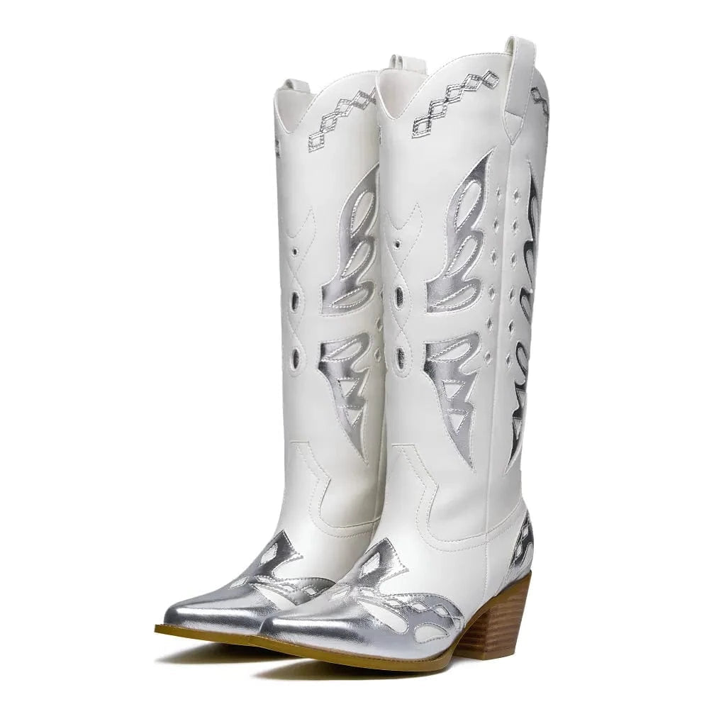 Vita och Silverfärgade Cowgirl Boots