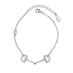 100% 925 Sterling Silver Micro Pave Round CZ Snaffle Bit Link Chain Bracelet Bangle Horse Women Lover Fashion Jewelry silver bracelet / 15with4cm