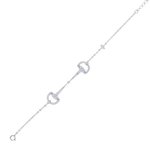 100% 925 Sterling Silver Micro Pave Round CZ Snaffle Bit Link Chain Bracelet Bangle Horse Women Lover Fashion Jewelry silver bracelet / 15with4cm