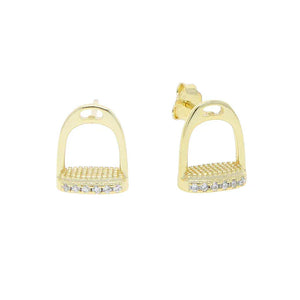 100% 925 Sterling Silver Pave Bling 5A CZ Horseshoe Stirrup Stud Earring Equestrian Horse Lover Jewelry gold