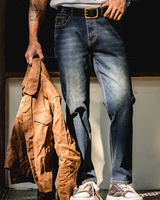 Mörkblå raka jeans i vintage-stil för herr