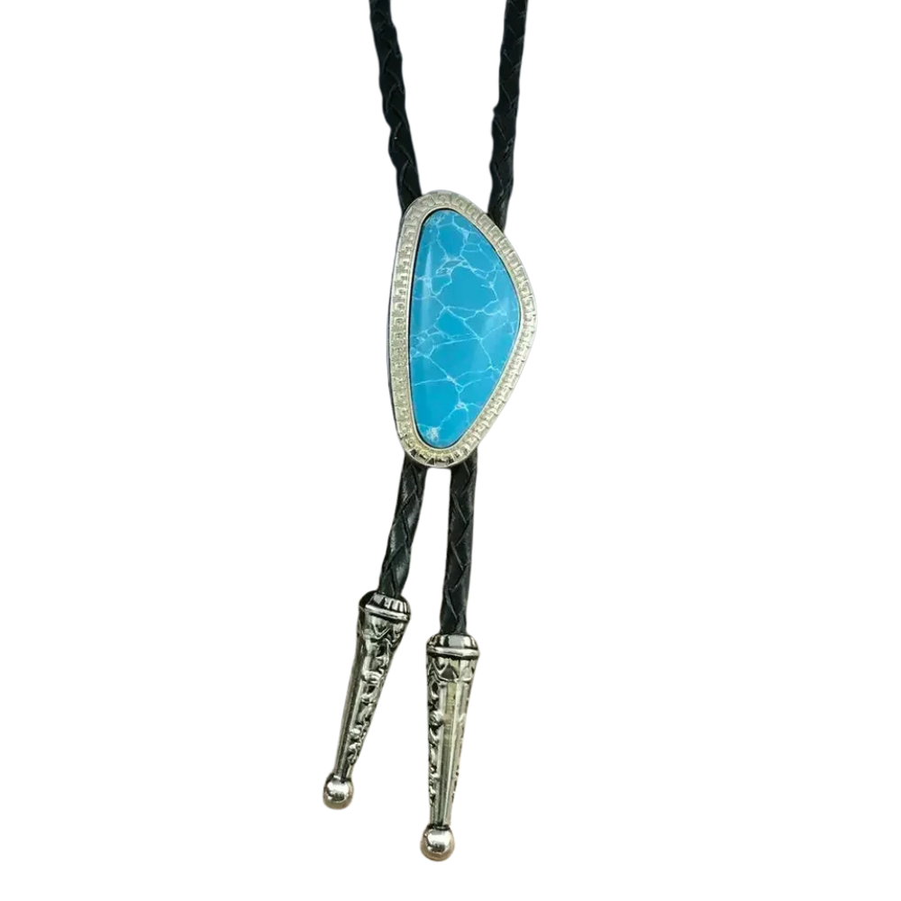 Bolo tie med färgad sten i oregelbunden form