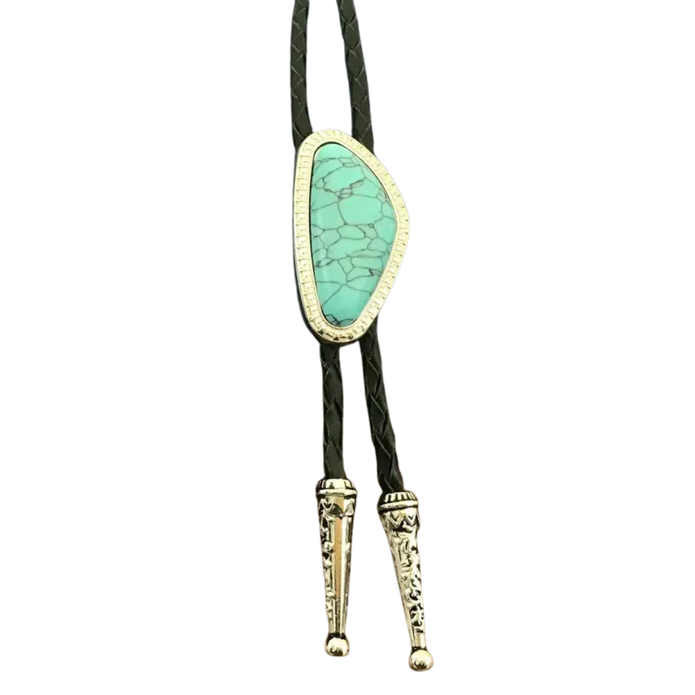 Bolo tie med färgad sten i oregelbunden form