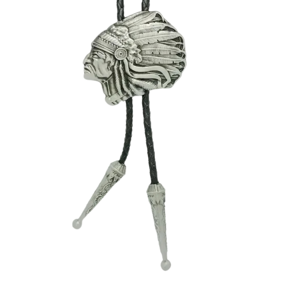 Bolo tie med indianskt motiv i antiksilver