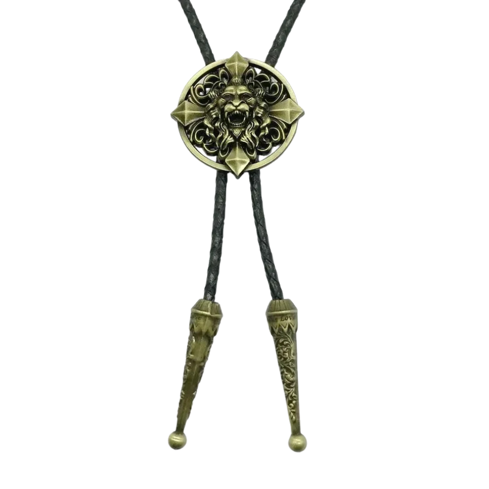 Bolo tie med lejonhuvud i antikmetall