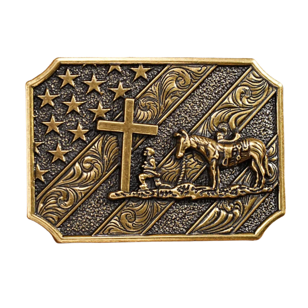 Bältespänne cowboy kors flagga kristen USA