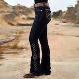 Western broderade mörkblå bootcut jeans