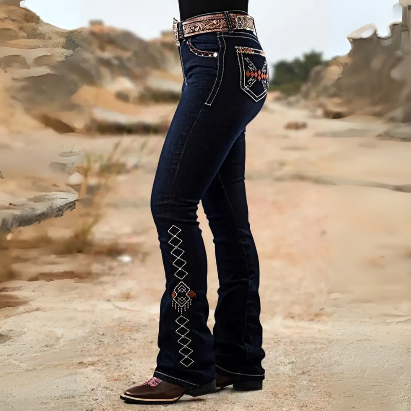 Western broderade mörkblå bootcut jeans