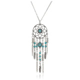 2016 New Bohemia Style Retro Tassel Feathers Turquesa Pendant Necklace  78cm Dream catcher Sweater Necklaces For Women Girl