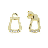 2025 Real 925 Sterling Silver Fashion Snaffle Bit Horseshoe U Shape Stud Earring Pave CZ Charm Equestrian Horse Jewelry GOLD