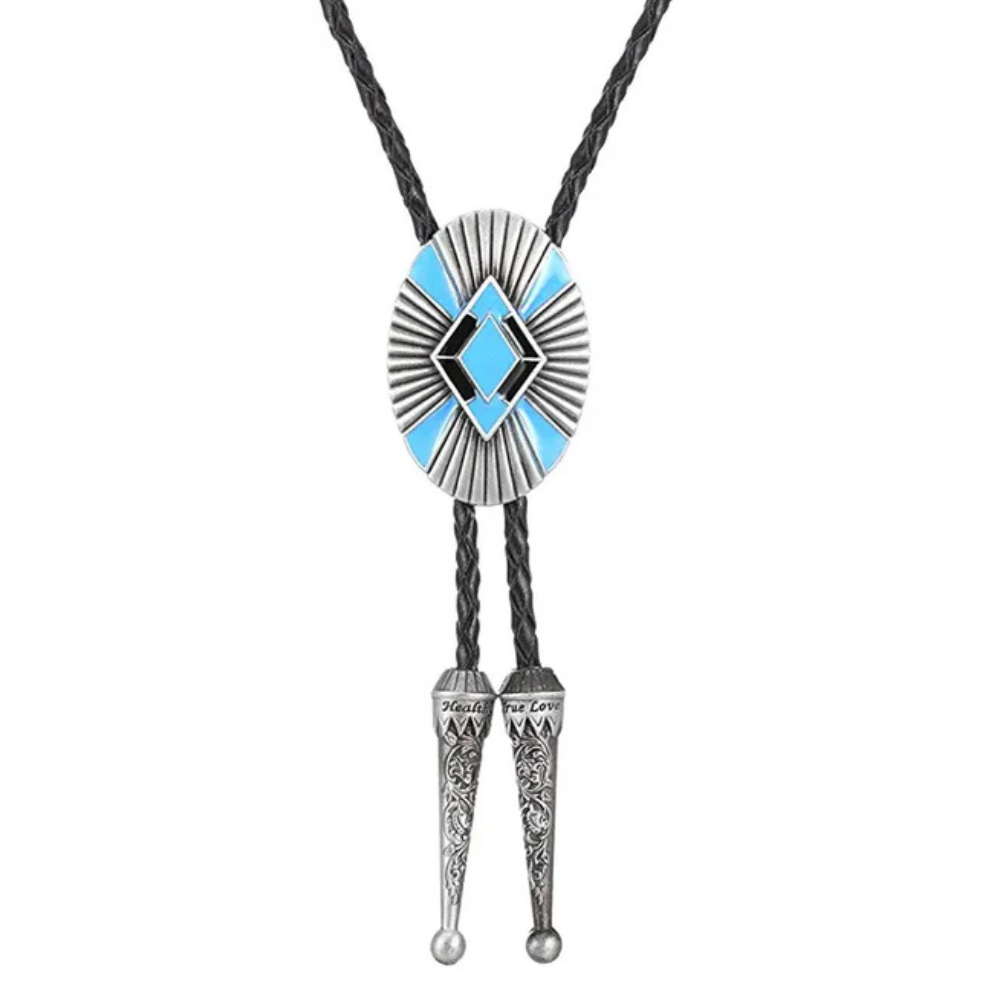 Bolo tie i blått med oval medaljong