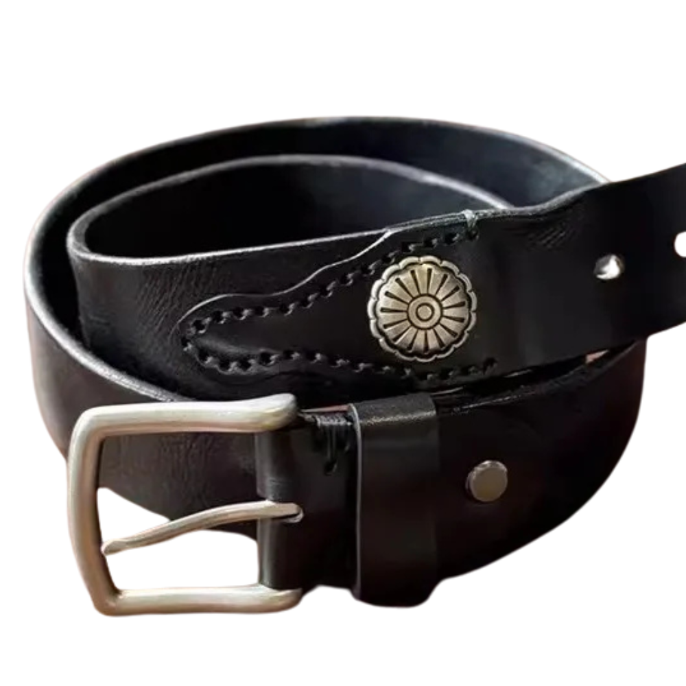 Cowboybälte i Svart Äkta Läder med Silverdetaljer
