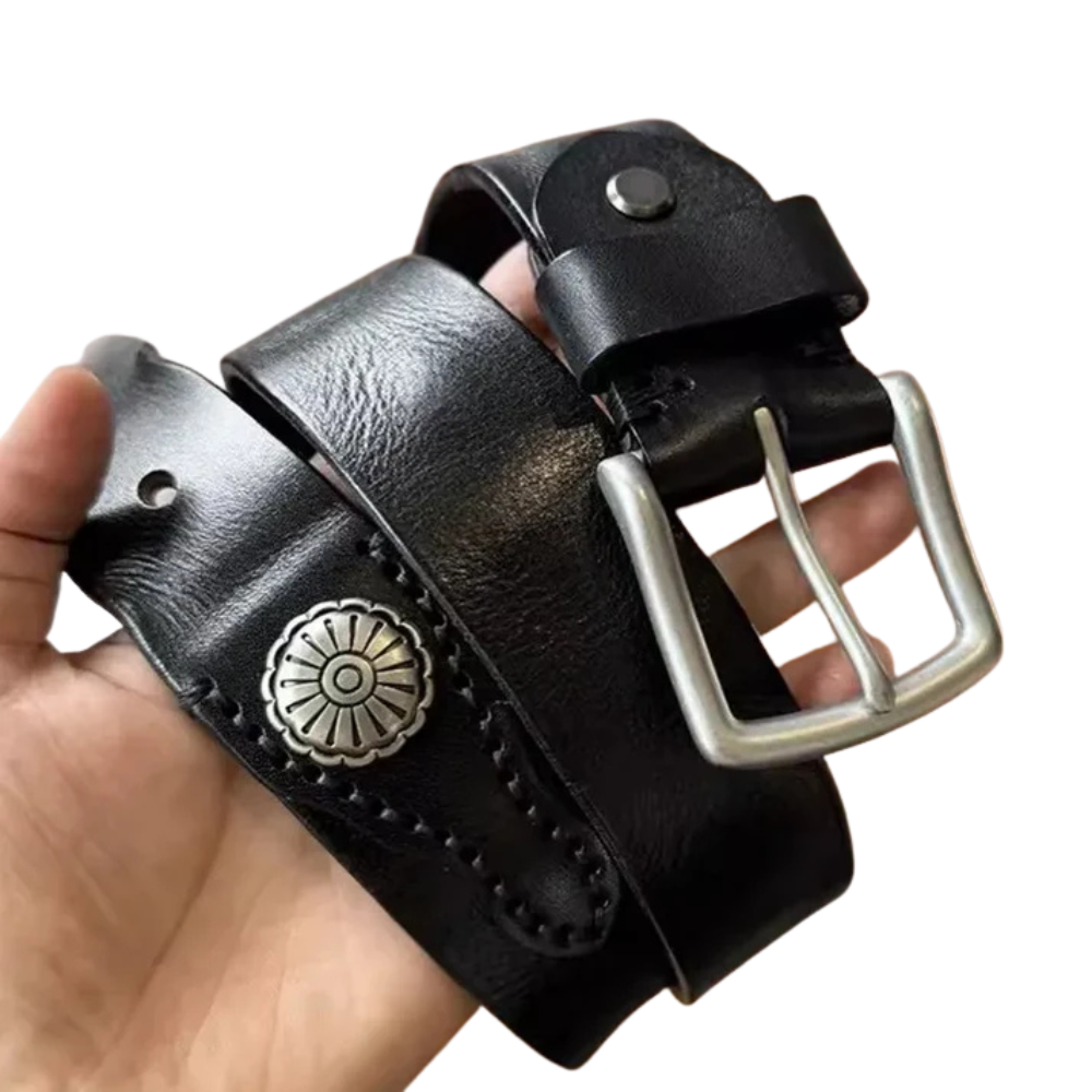 Cowboybälte i Svart Äkta Läder med Silverdetaljer