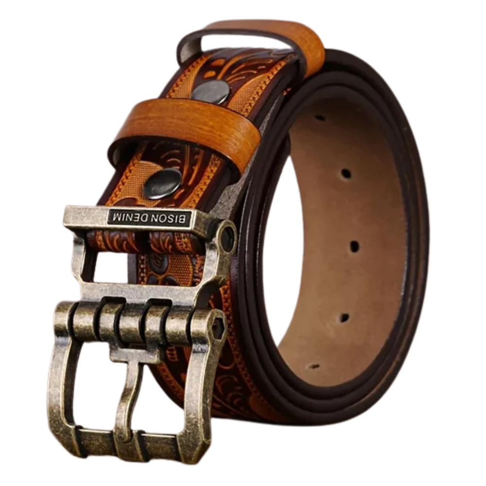 Cowboybälte i Präglat Läder med Vintage Spänne