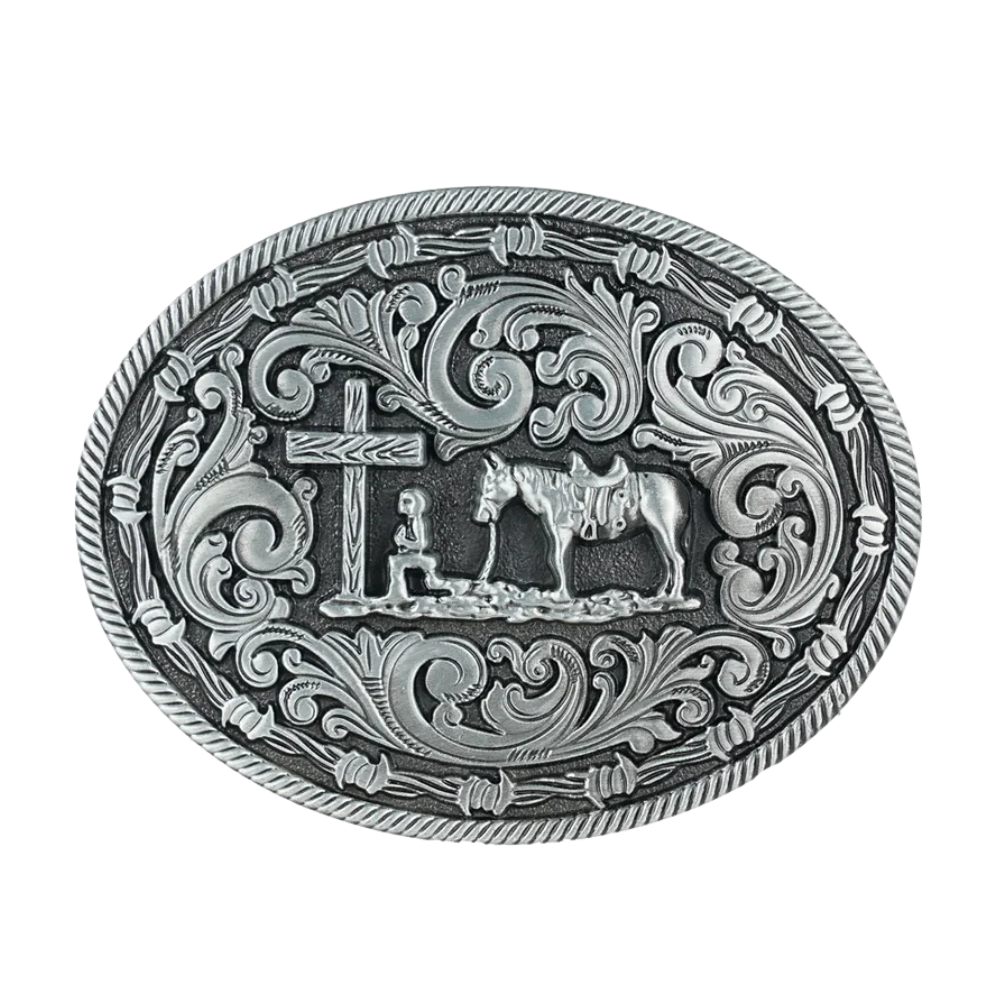 Bältespänne med ranchmotiv och häst i relief