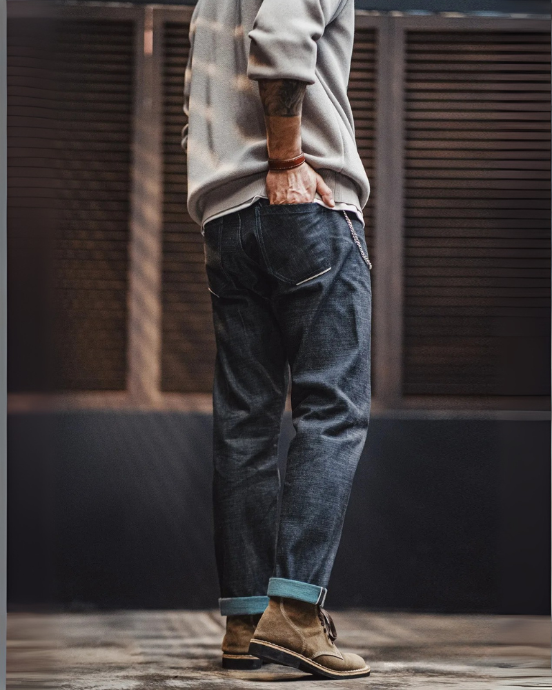 Raw denim jeans
