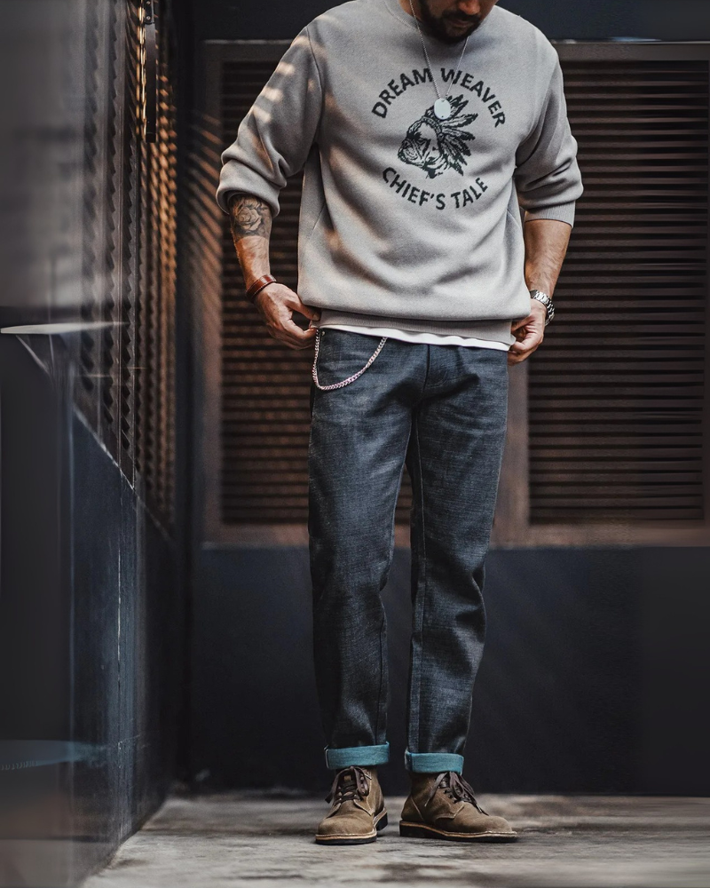 Raw denim jeans