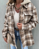 Fodrad rutig hoodie-skjorta dam