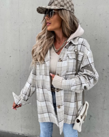 Fodrad rutig hoodie-skjorta dam