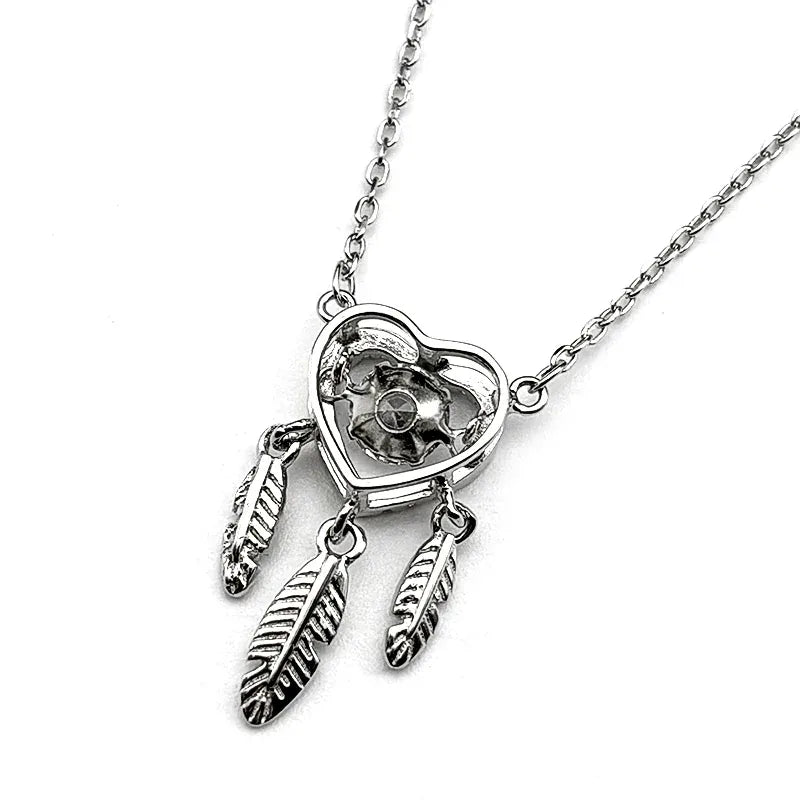 925 Sterling Silver Heart Chain Women Girls Feather Tassel Rhinestone Clavicle Choker Necklace Wedding Birthday Jewelry Gifts A