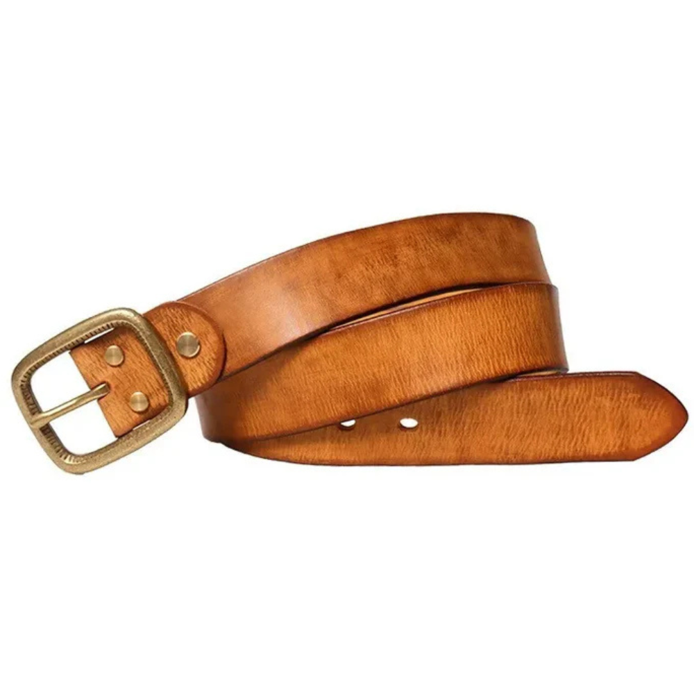 Cowboybälte i Äkta Läder med Vintage Mässingsspänne