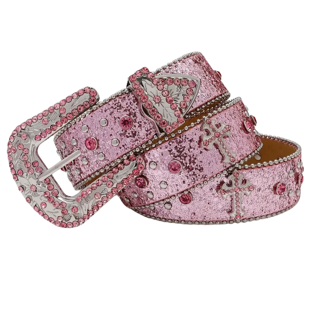 Westernbälte Rosa med Strass och Korsdetaljer