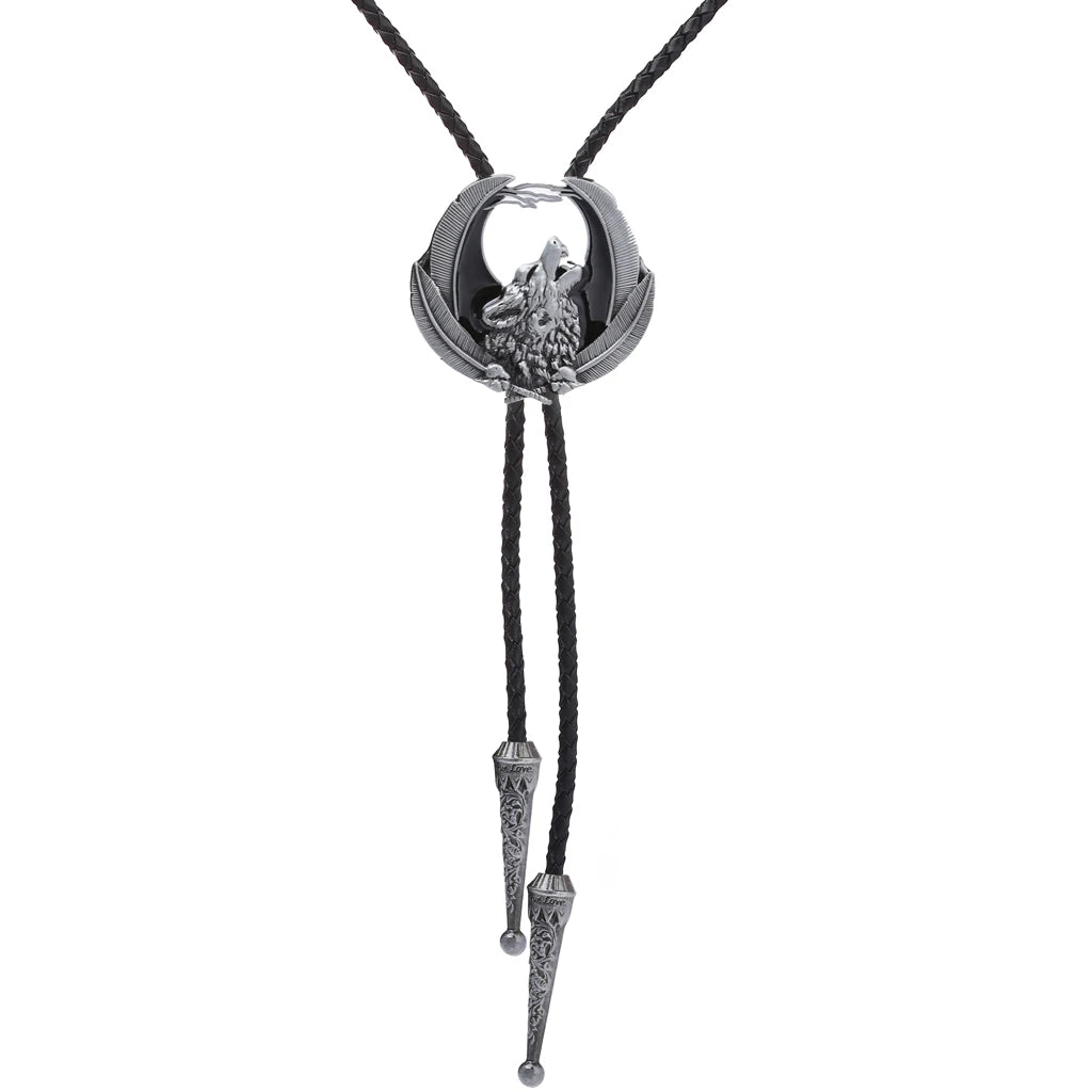 Bolo tie med vargmotiv i legering
