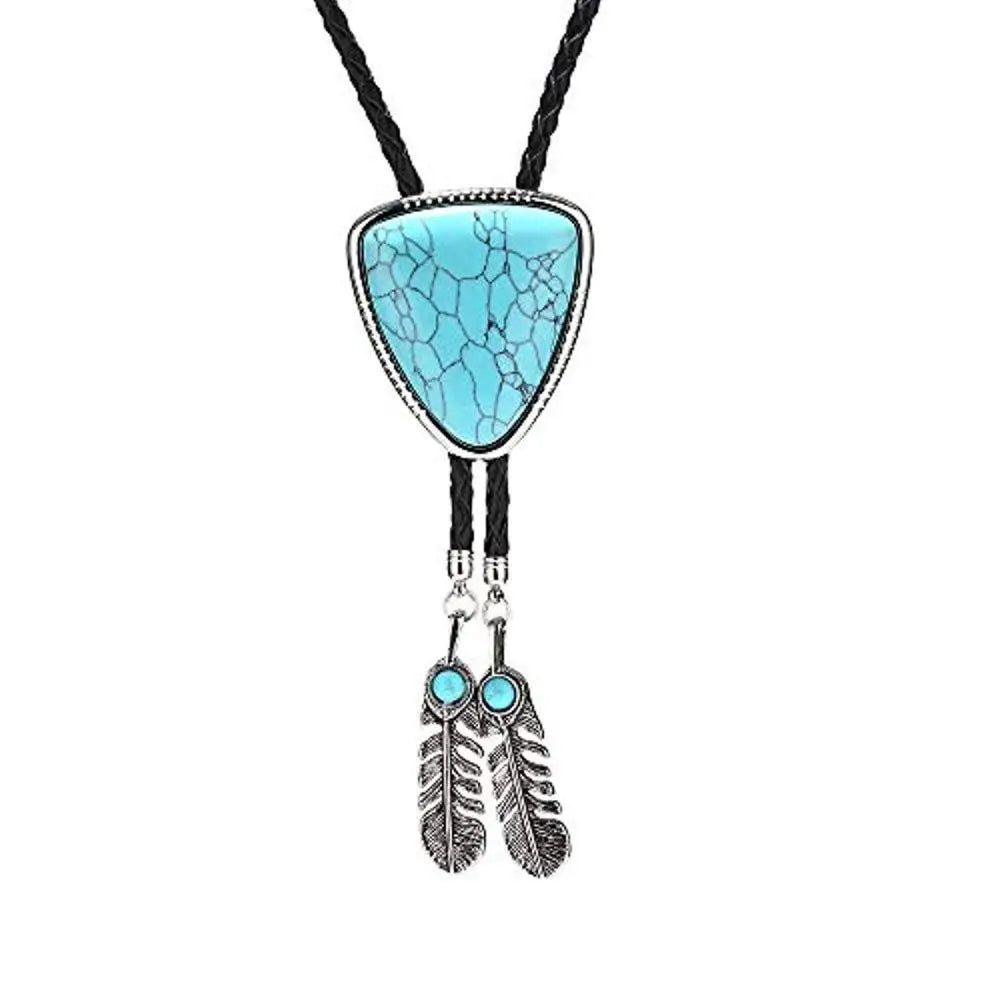 Bolo tie i triangelform med fjäderdetalj och natursten