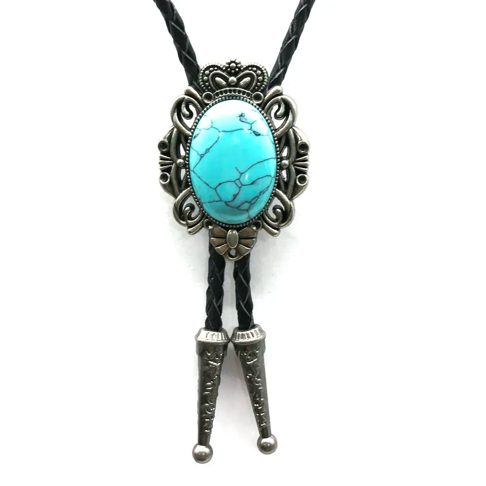 Bolo tie med blå turkossten  och antiksilverram