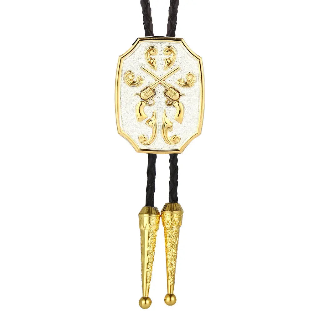 Bolo tie med korslagda revolvrar i metall
