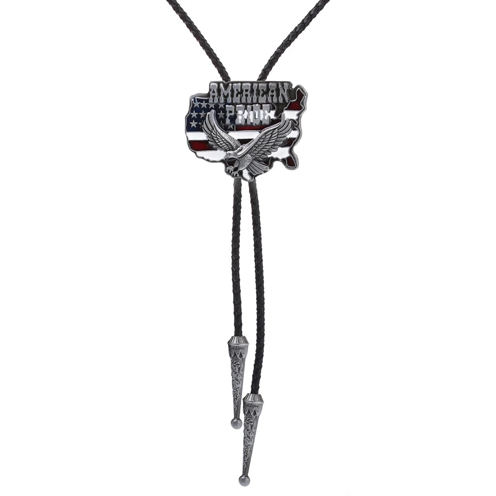 Bolo tie med örn- och flaggmotiv i metall