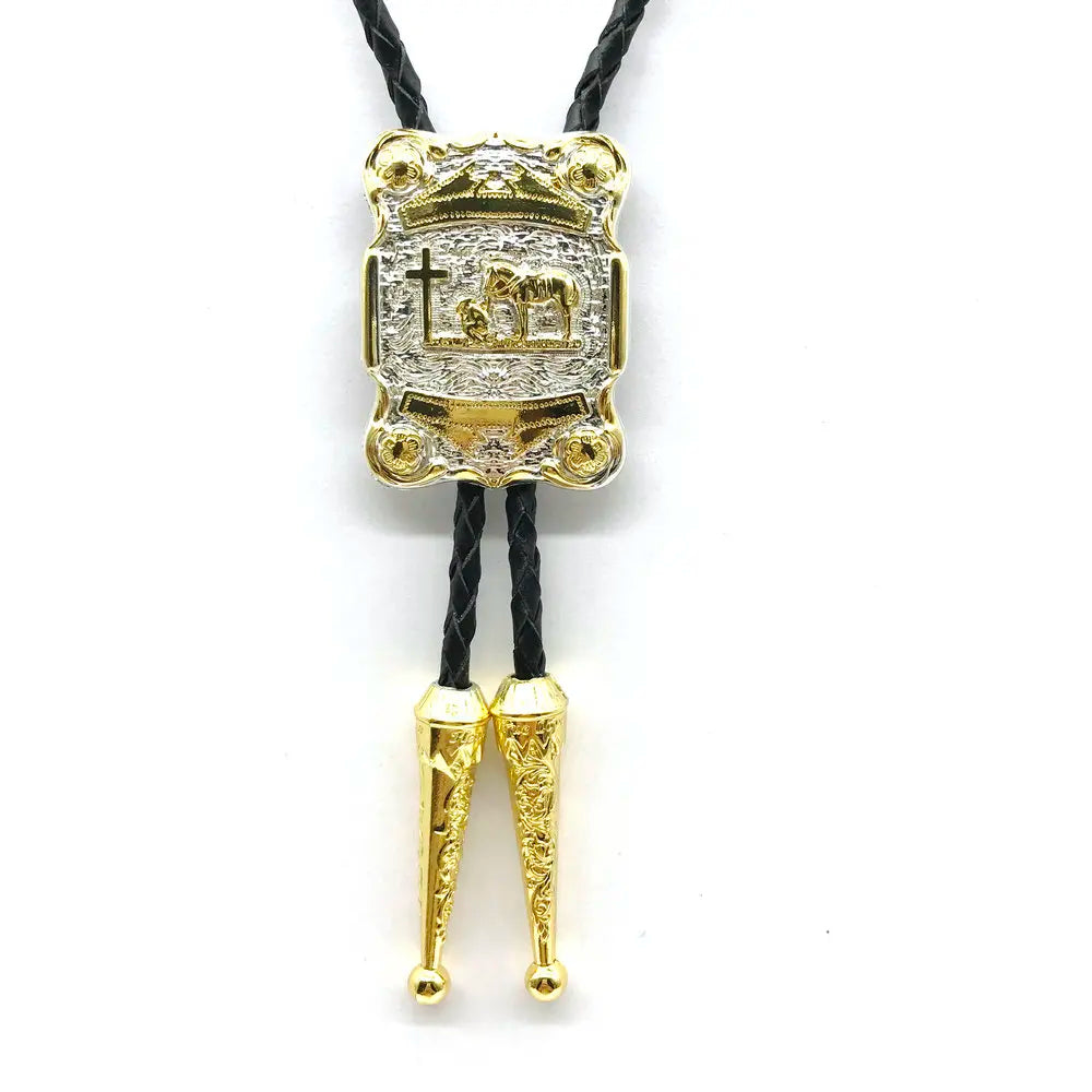 Bolo tie i guld- och silverfärgad metall med riddaremblem