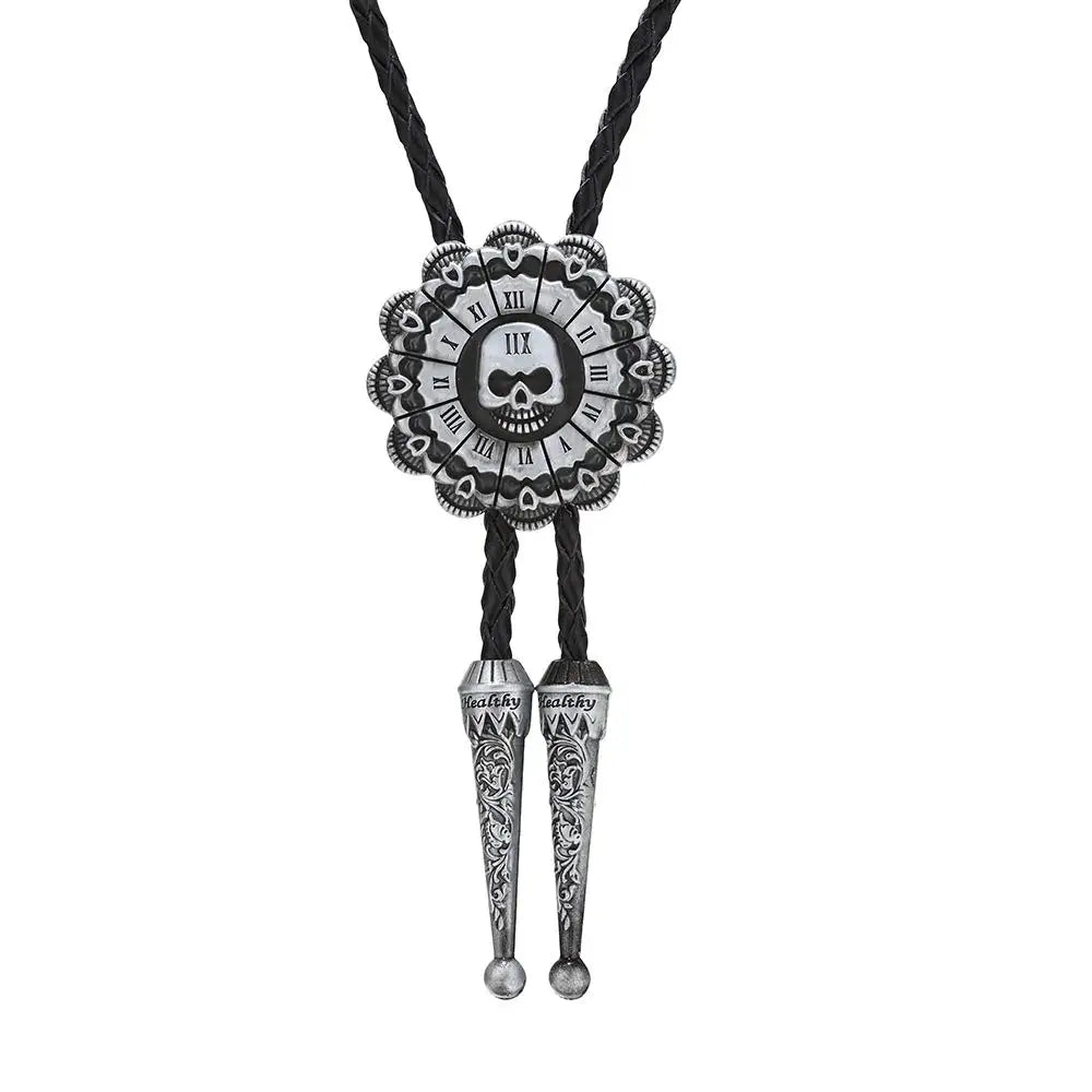 Bolo tie med dödskalle och solrosmönster