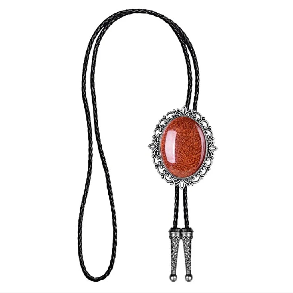Bolo tie med brunt ovalt hänge i natursten