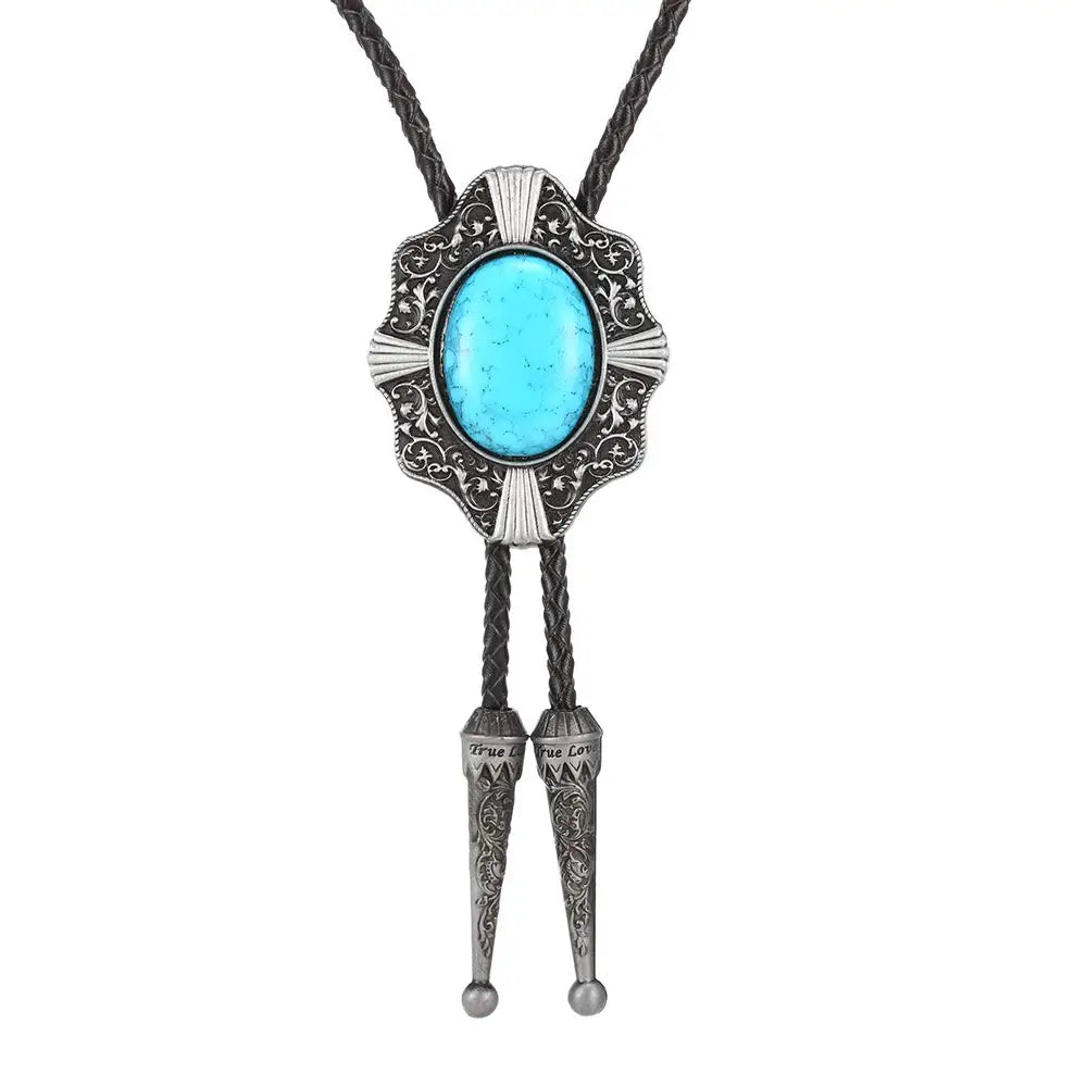 Bolo tie med blå sten och antik silverram