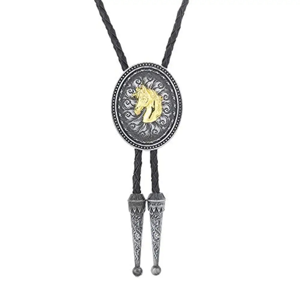 Bolo tie med guldfärgat djurhuvud
