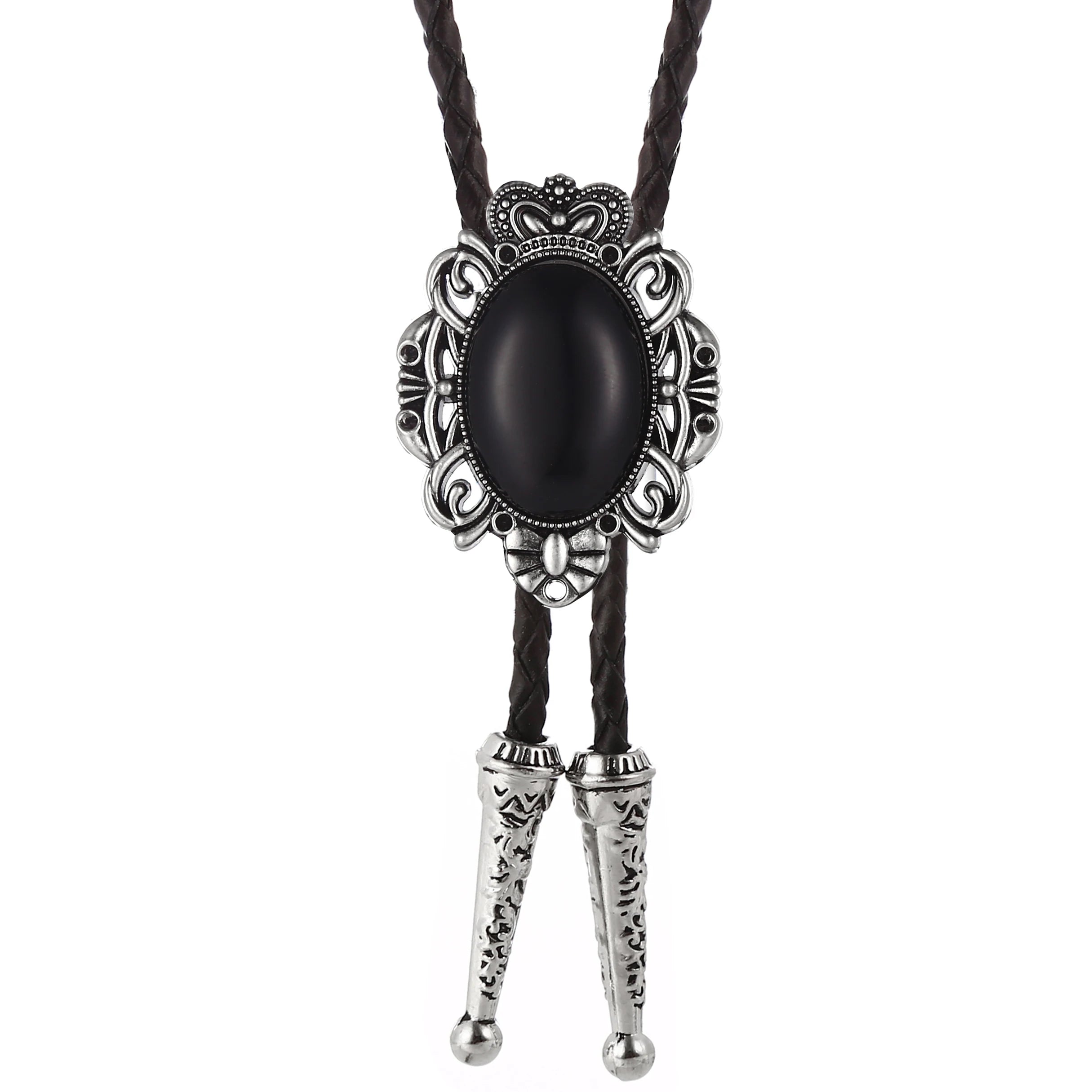 Bolo tie med svart sten och antiksilverdetaljer
