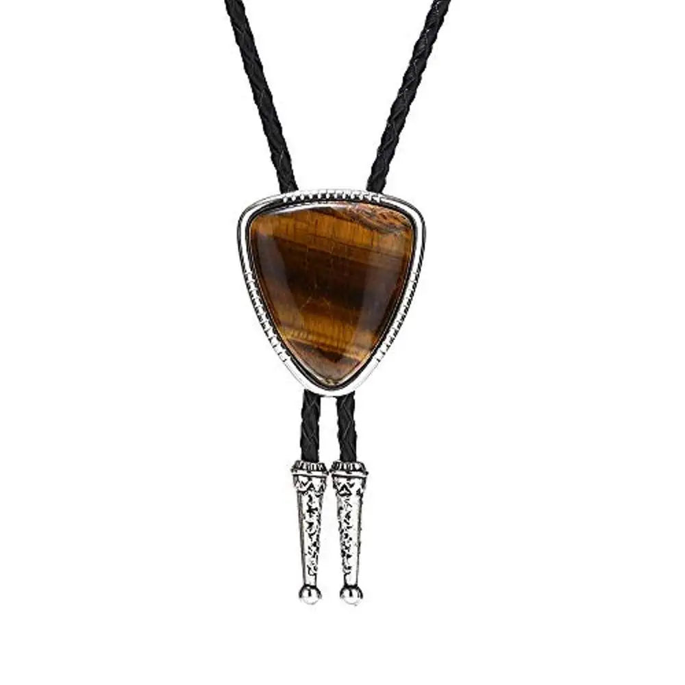 Bolo tie i läder med trekantig sten och elegant design