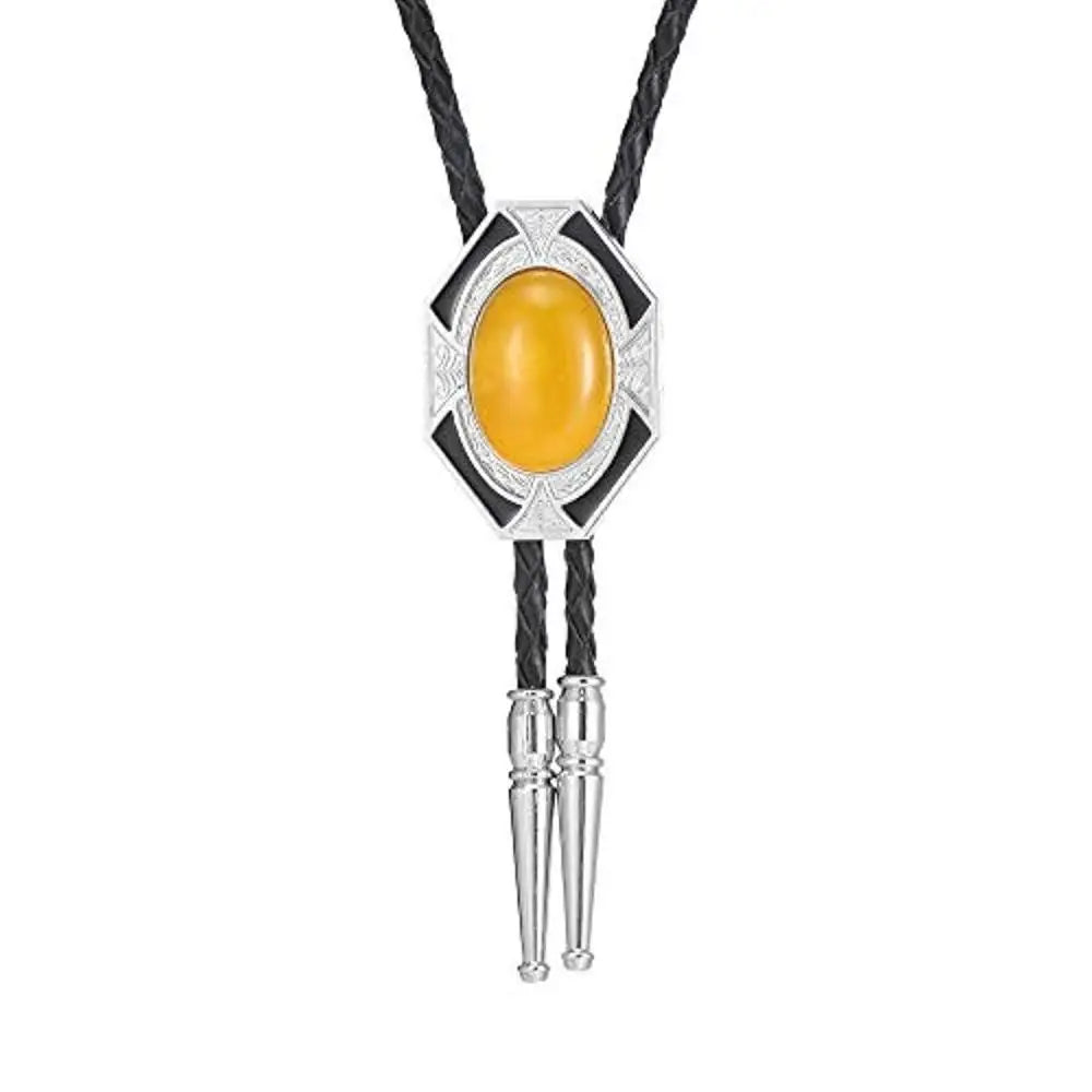 Bolo tie i läder med sexkantig ram och färgad sten