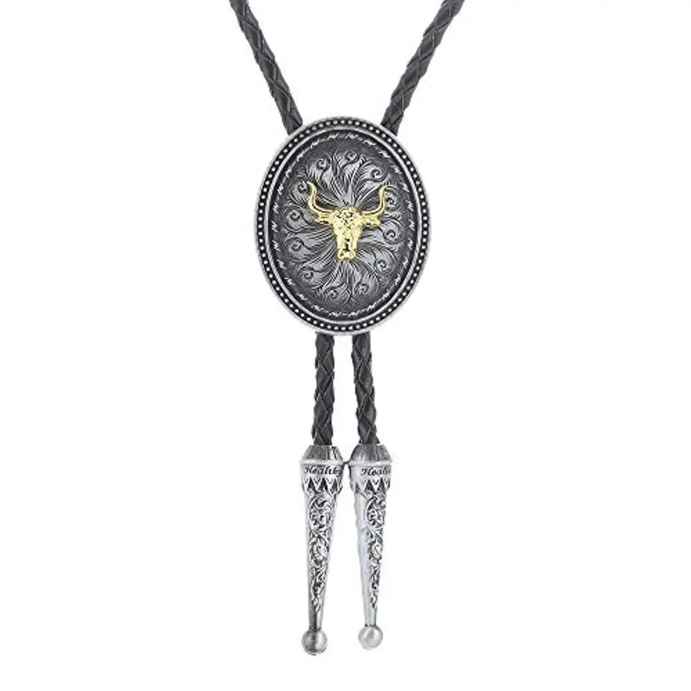 Bolo tie med guldfärgat djurhuvud