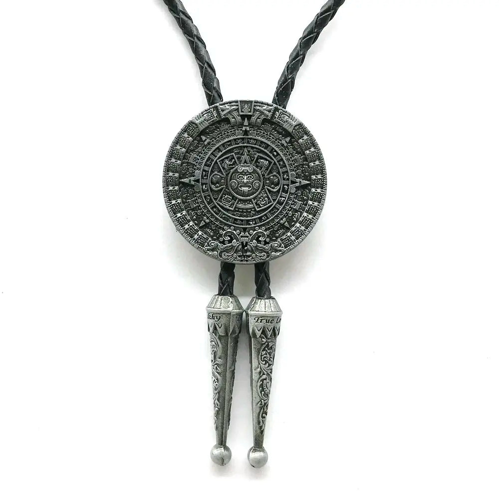 Bolo tie i aztekisk design med genuint läder