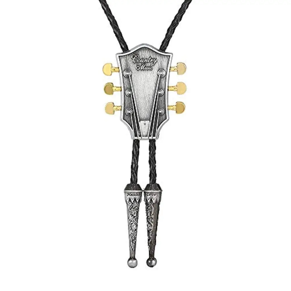 Bolo tie med gitarrhuvud i läder