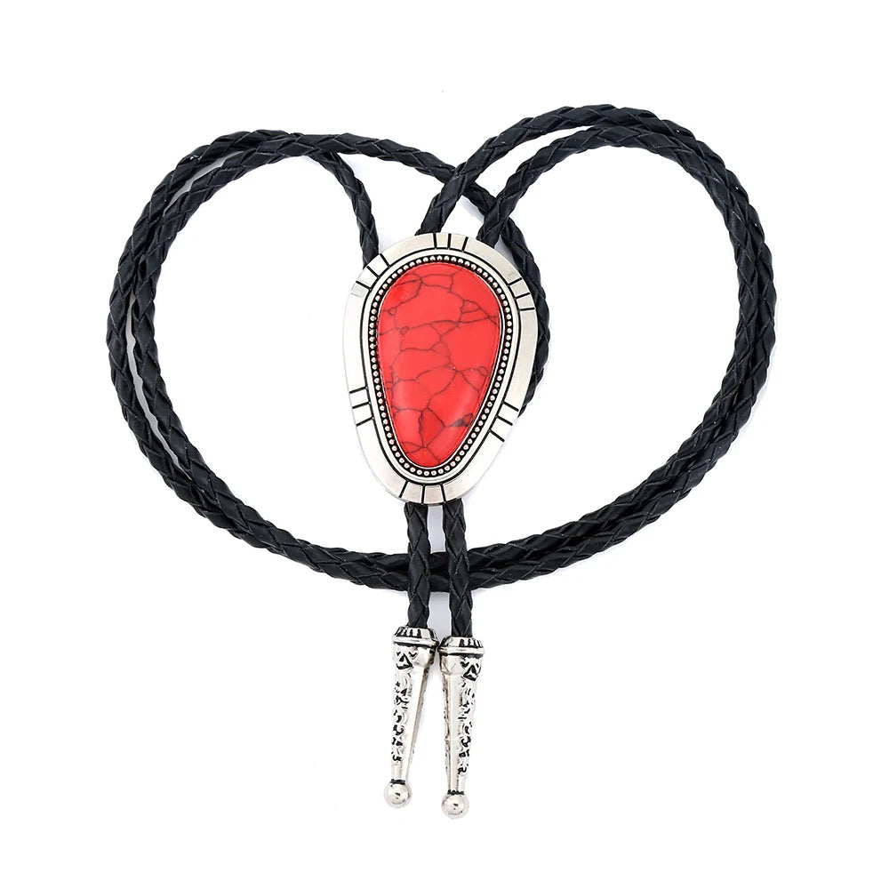 Bolo tie i droppform med naturlig turkos
