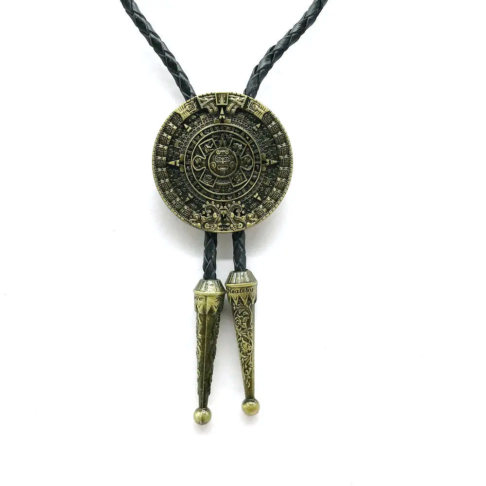 Bolo tie i aztekisk design med genuint läder