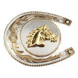 Western bältesspänne med hästhuvud i guld och silver cowboy stil