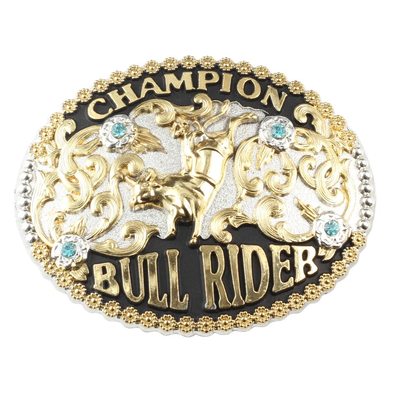 Rodeo Champion Bältesspänne "Bull Rider" med Turkos Strass