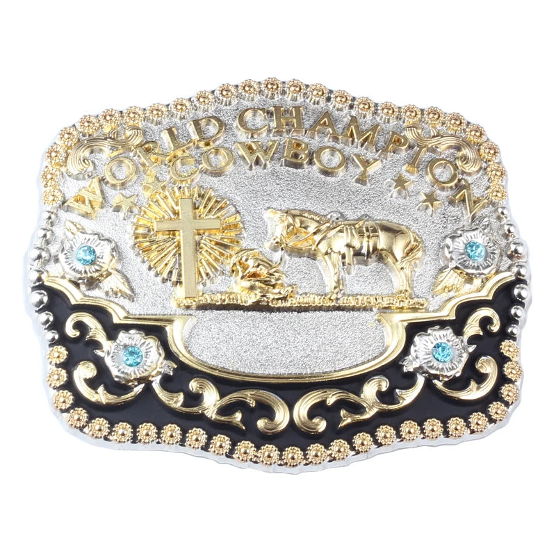World Champion Cowboy Bältesspänne Guld Silver Turkis Detaljer