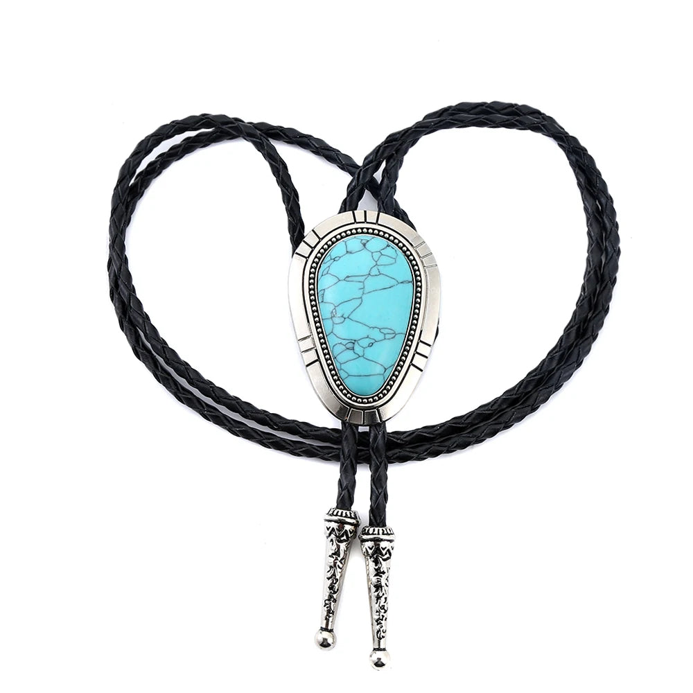 Bolo tie i droppform med naturlig turkos