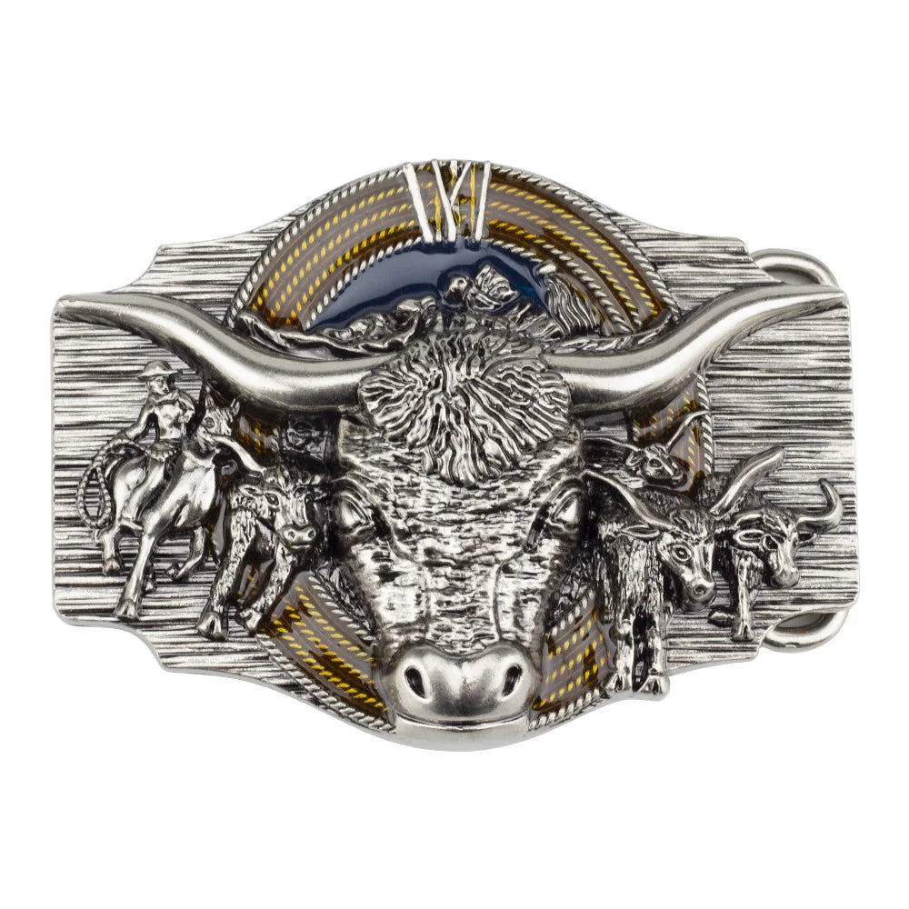 Bältesspänne Rodeo Longhorn med Cowboys
